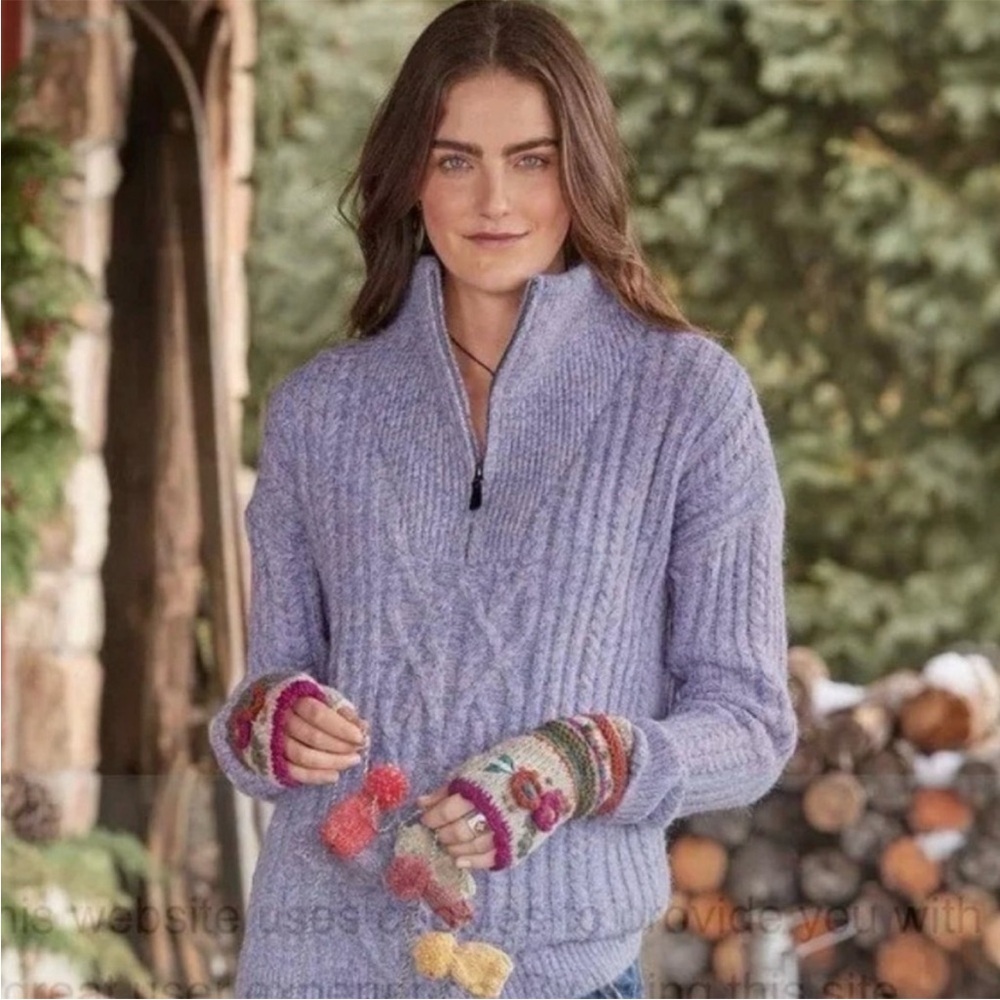 Sundance Sycamore Lavender Cable-Knit Half-Zip Turtleneck Sweater, XXL